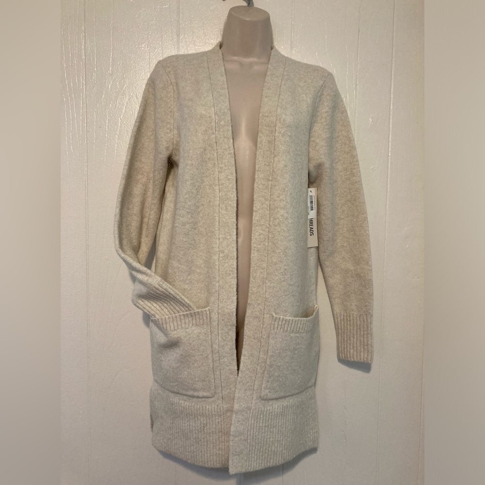 NWT universal tread, grayish cream, open front cardigan wool blend, size S